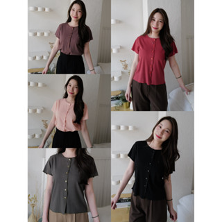 เสื้อแขนสั้น โอริมผ้าร่อง *ผ่าหน้า Minimal Touch (โทนเข้ม)