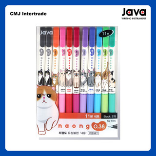 JAVA SET NAONG ปากกาลูกลื่น ลายแมวน่ารัก ขนาด 0.38 มม. แบบเซต 11 ด้าม 10 สี