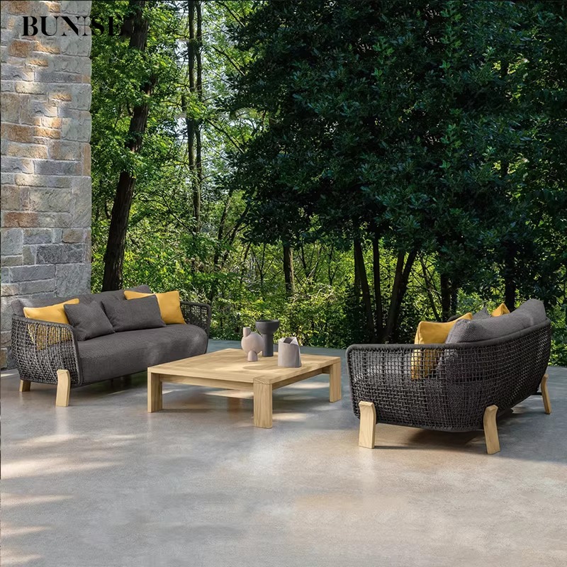 BUNISE P82 Outdoor Rattan Sofa Set with Lounge Chairs for Garden and Balcony 2 to 3 Seater Waterproo