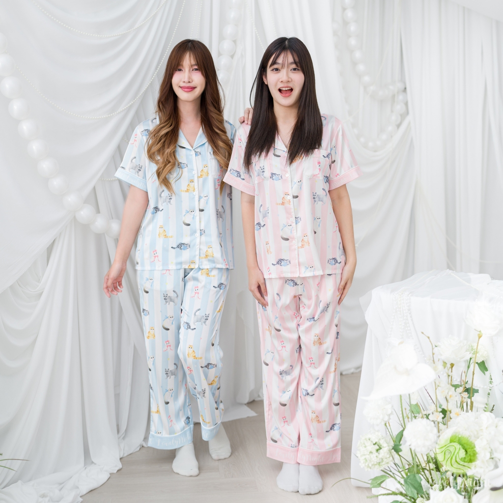 ชุดนอน LovelyNight แขนสั้น-ขายาว Pretty Cats D18