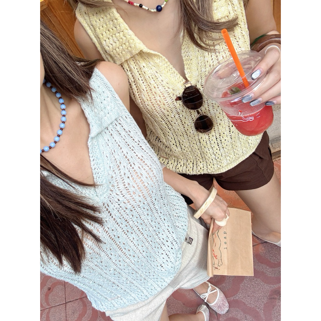 THESUNCO - SUMMER KNITTED เสื้อแขนกุดถัก ผ้าไหมพรมนุ่มมาก