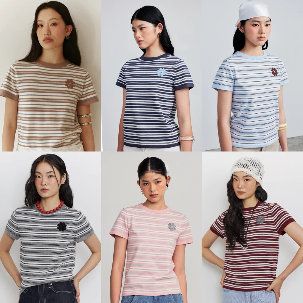 Breeze Club Tee [พร้อมส่ง] เสื้อยืดลายทางไหมพรม