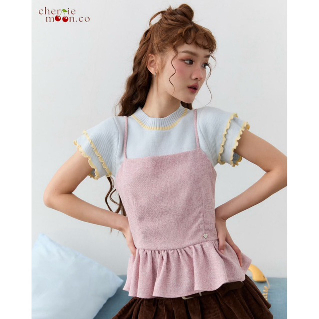 Cherriemoon.co • Denise Tweed Top • เสื้อสายเดี่ยว โบว์หลัง ผ้าทวีต