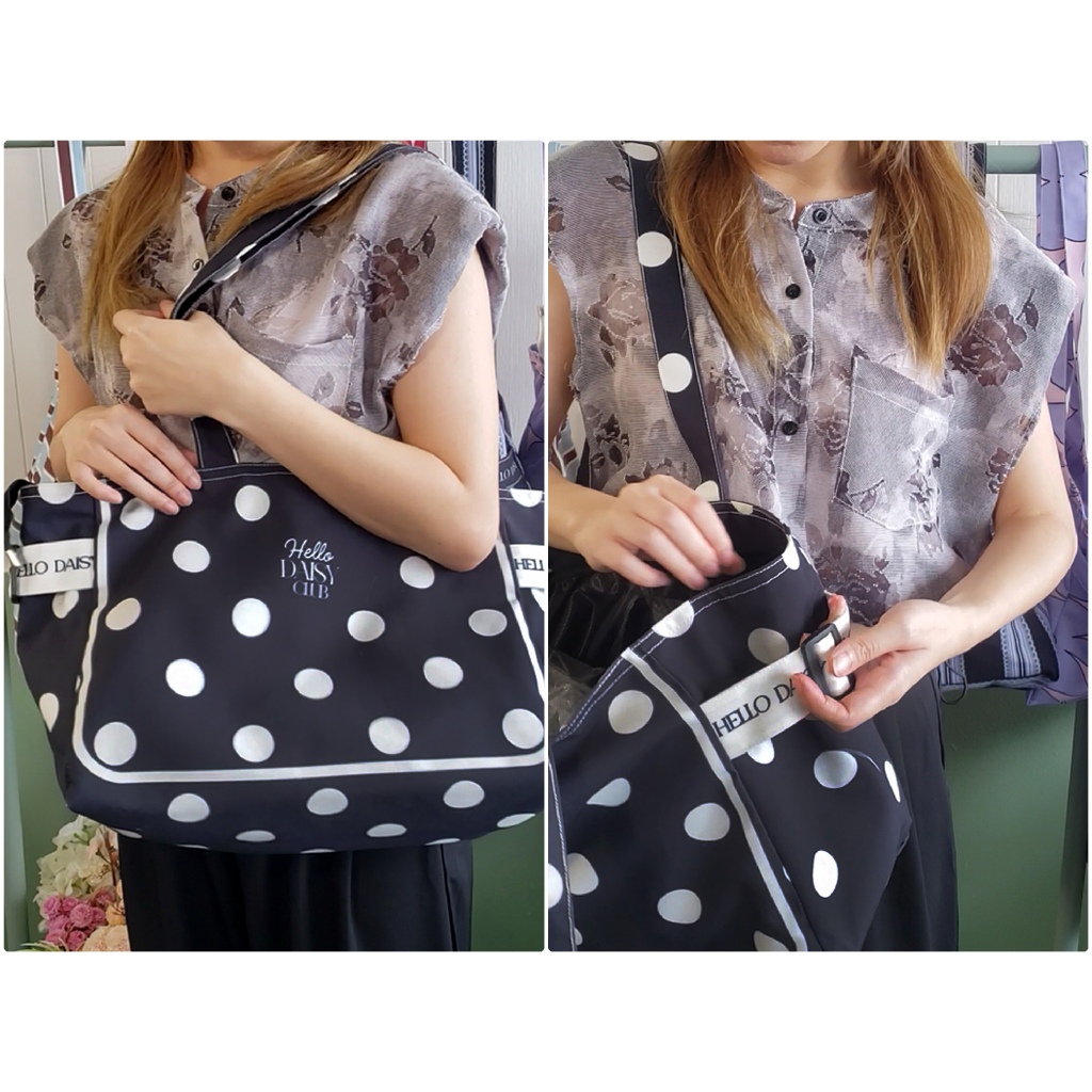 [พร้อมส่ง]Hello Daisy - Belt bag กระเป๋า  tote bag  ลาย polka dot ขาวดำ ใส่ Ipad , Notebook  15"