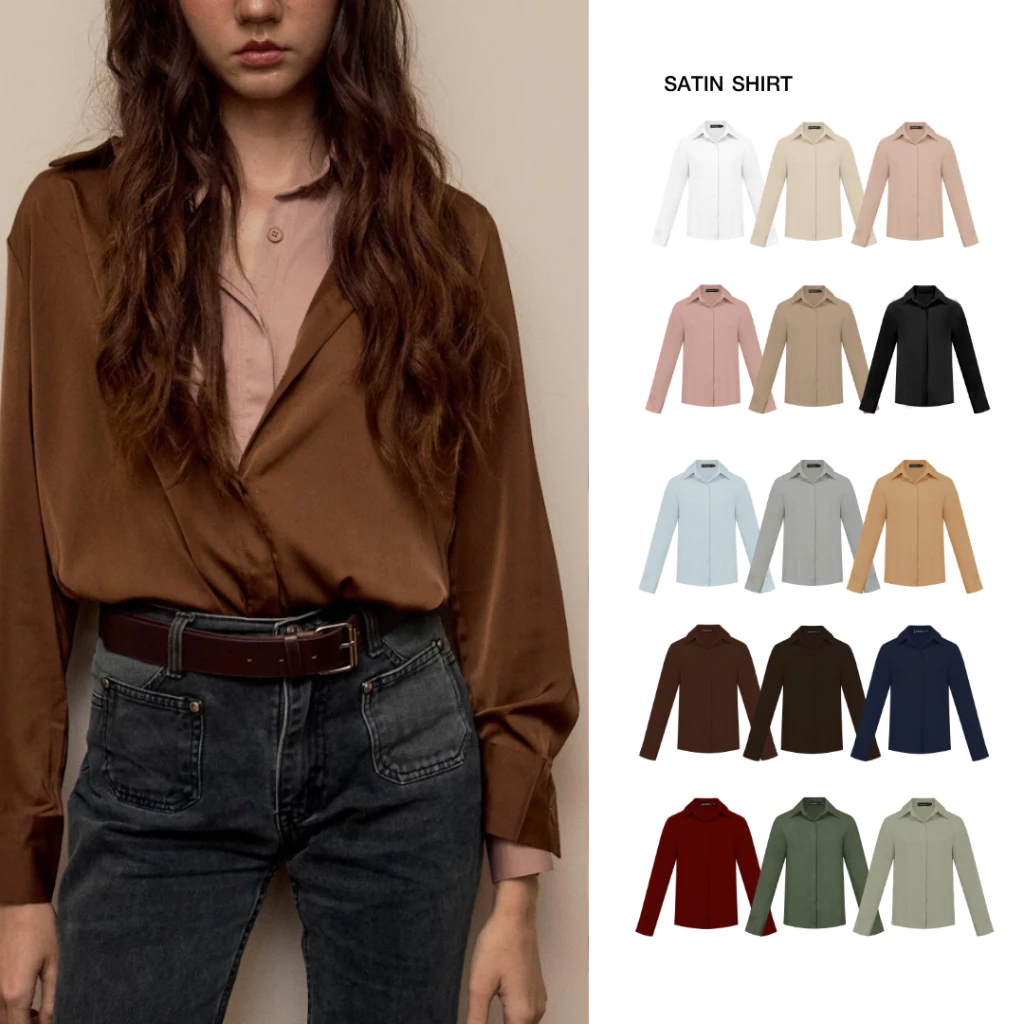 PETCHPLOY - No wrinkle Satin shirt เสื้อเชิ้ตไม่ยับ เนื้อผ้าซาตินมีความนิ่ม คืนทรง