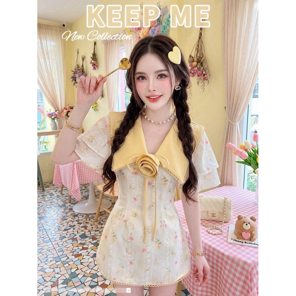 ส่งเร็ว❗️A378(Size S,M,XL )มี2สี ม่วง เหลือง ป้าย 𝐊𝐞𝐞𝐩 𝐦𝐞 𝐚𝐫𝐨𝐮𝐧𝐝  ชุดเซตสั้นลายดอก คอปกเหลือง กางเกงขาสั้นด้วย สงกรานต์