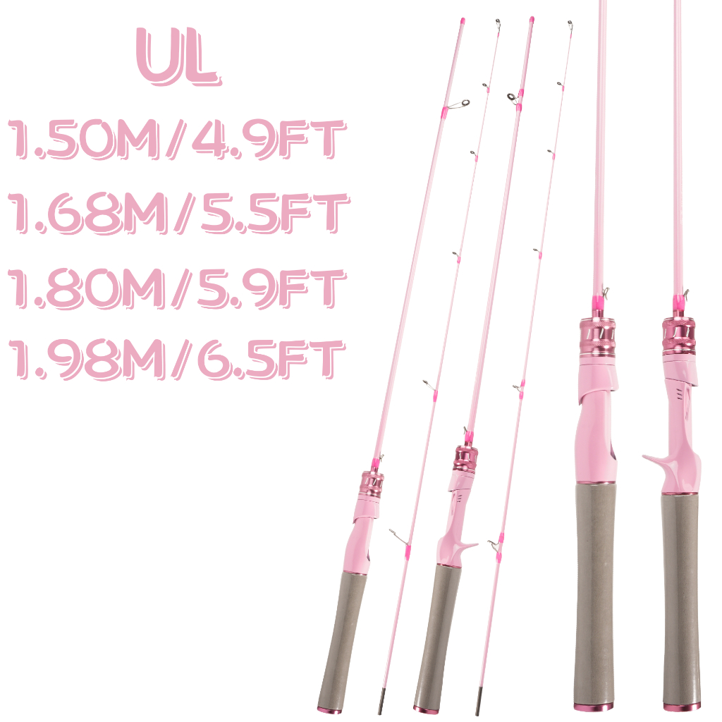 คันเบ็ดสองส่วนคาร์บอนไฟเบอร์คุณภาพสูง UL สีชมพู 2-8LB พร้อมด้ามจับกันเหงื่อ EVA มีสามขนาดให้เลือก