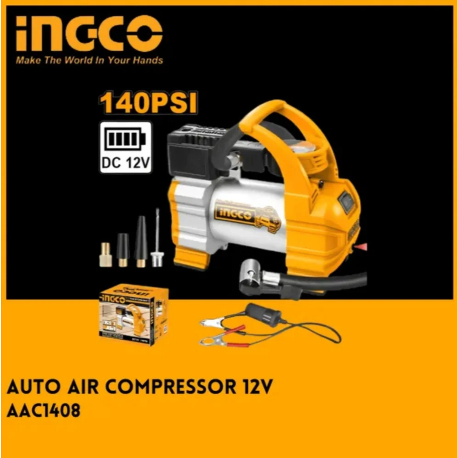 INGCO ปั๊มลมมินิ ปั้มลมฉุกเฉินติดรถยนต์ DC 12V  ขนาด 10แอมป์ รุ่น AAC1408, ขนาด 18แอมป์ รุ่น AAC2508