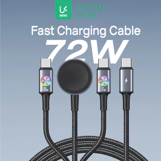 USAMS สายชาร์จ 4in1 PD72W Fast Charge + ชาร์จนาฬิกา | USB-C / iP | ไฟ LED RGB สายถักทนทาน รุ่น SJ754