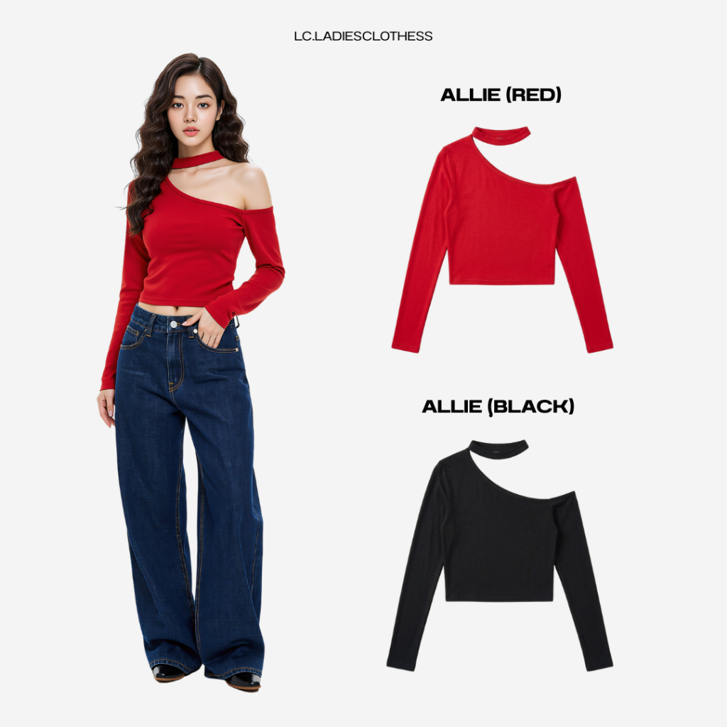 LC.ladiesclothess #LC188 ALLIE TOP เสื้อครอป เสื้อคล้องคอ เสื้อปาดไหล่