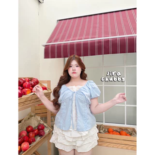 /JR/ เสื้อสายปรับรูดได้ สาวอวบ ไซส์อก40-52 ตัวในผ้าฉลุลายดอก ตัวนอกผ้าคอตตอนเย็บติดกัน ดีเทลแบบใส่2ชิ้น เสื้อผ้าไซส์ใหญ่