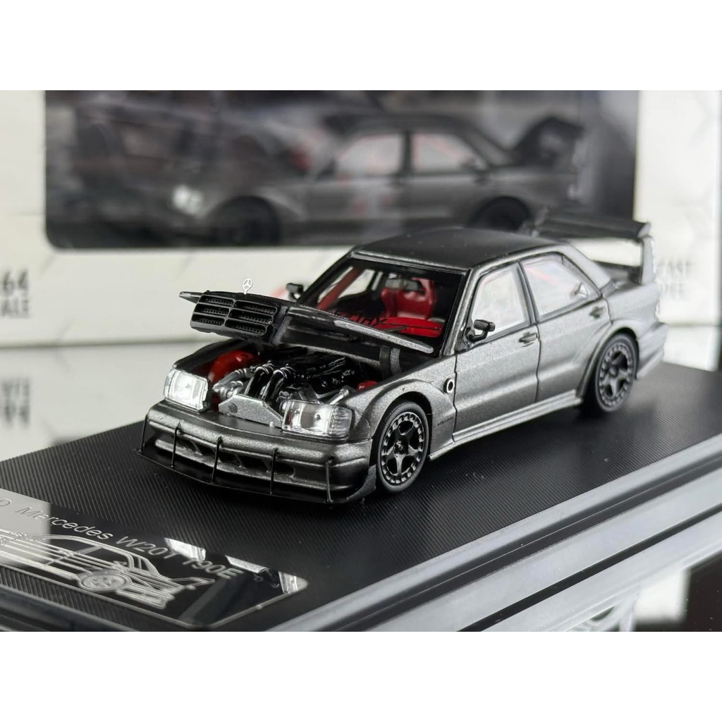 ▫️MERCEDES Benz 190E W201 Black Diecast model เปิดฝากระโปรงหน้าได้ Scale 1:64 ยี่ห้อ Rhino Model