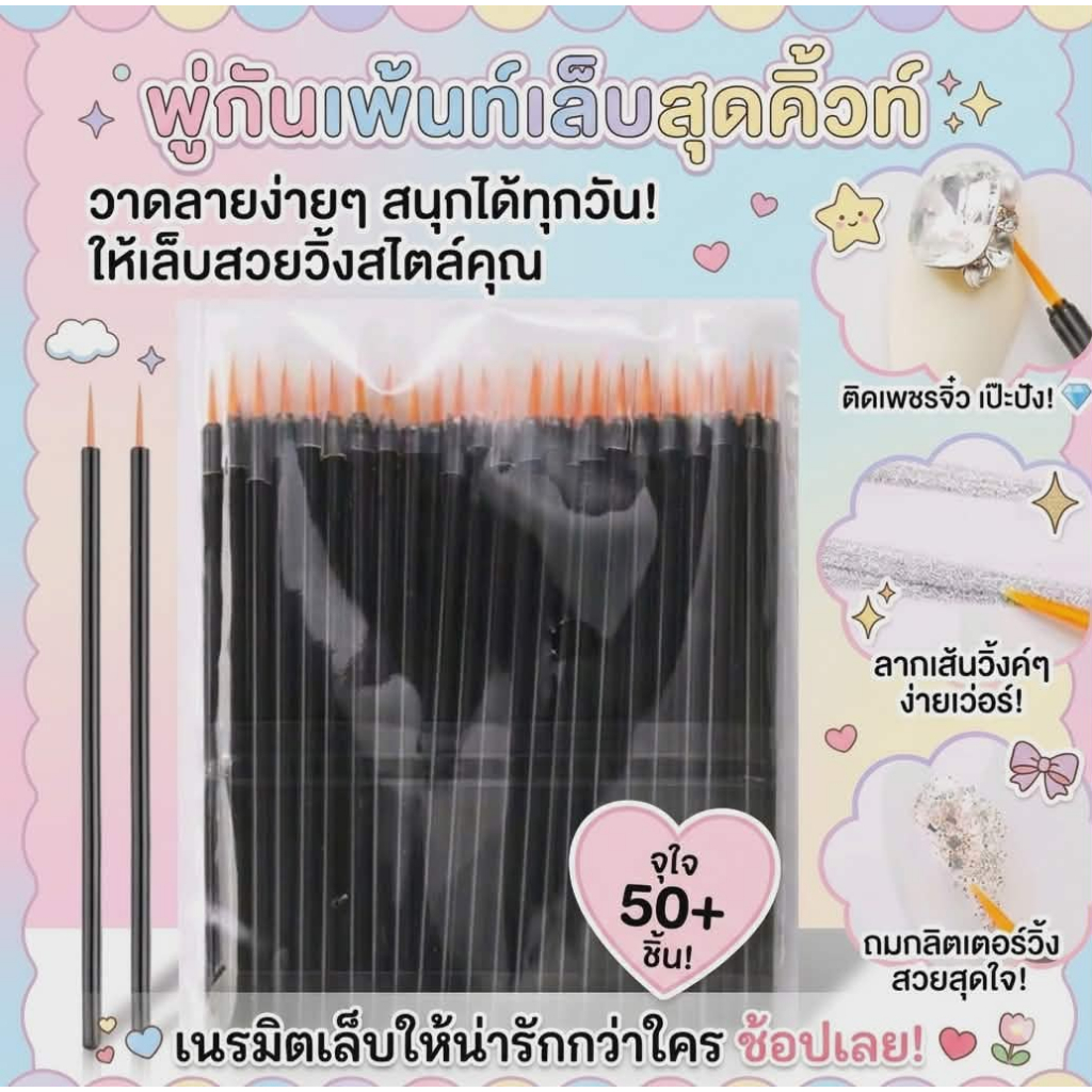 พู่กันเพ้นท์เล็บหัวจิ๋ว พู่กันเขียนอายไลเนอร์ปลายแหลม Micro Brush แบบใช้แล้วทิ้ง สำหรับวาดลายเล็บ ตัดเส้น กรีดตา
