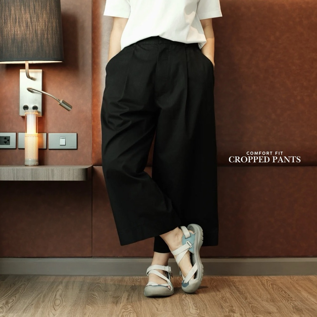 Comfort Fit Cropped Pants กางเกงขากระบอกใหญ่ เอวยืด ใส่สบาย ผ้าบาง เบา ไม่ร้อน ทรงครอป ใส่ได้ทุกวัน ราคา ถูกที่สุด ดีลบีเคเค แกลเลอรีภาพที่ 8