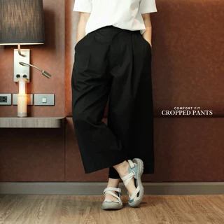 Comfort Fit Cropped Pants กางเกงขากระบอกใหญ่ เอวยืด ใส่สบาย ผ้าบาง เบา ไม่ร้อน ทรงครอป ใส่ได้ทุกวัน