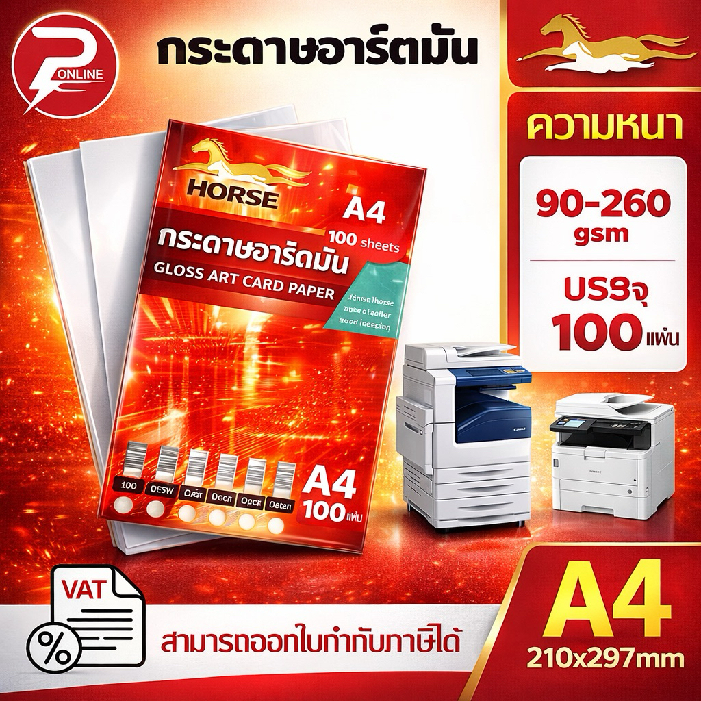 กระดาษ อาร์ตมัน ผิวมัน A4 หลายขนาด (100 แผ่น) ใช้กับเครื่องปริ้นเลเซอร์ ทำการ์ดงานพิธีต่างๆ