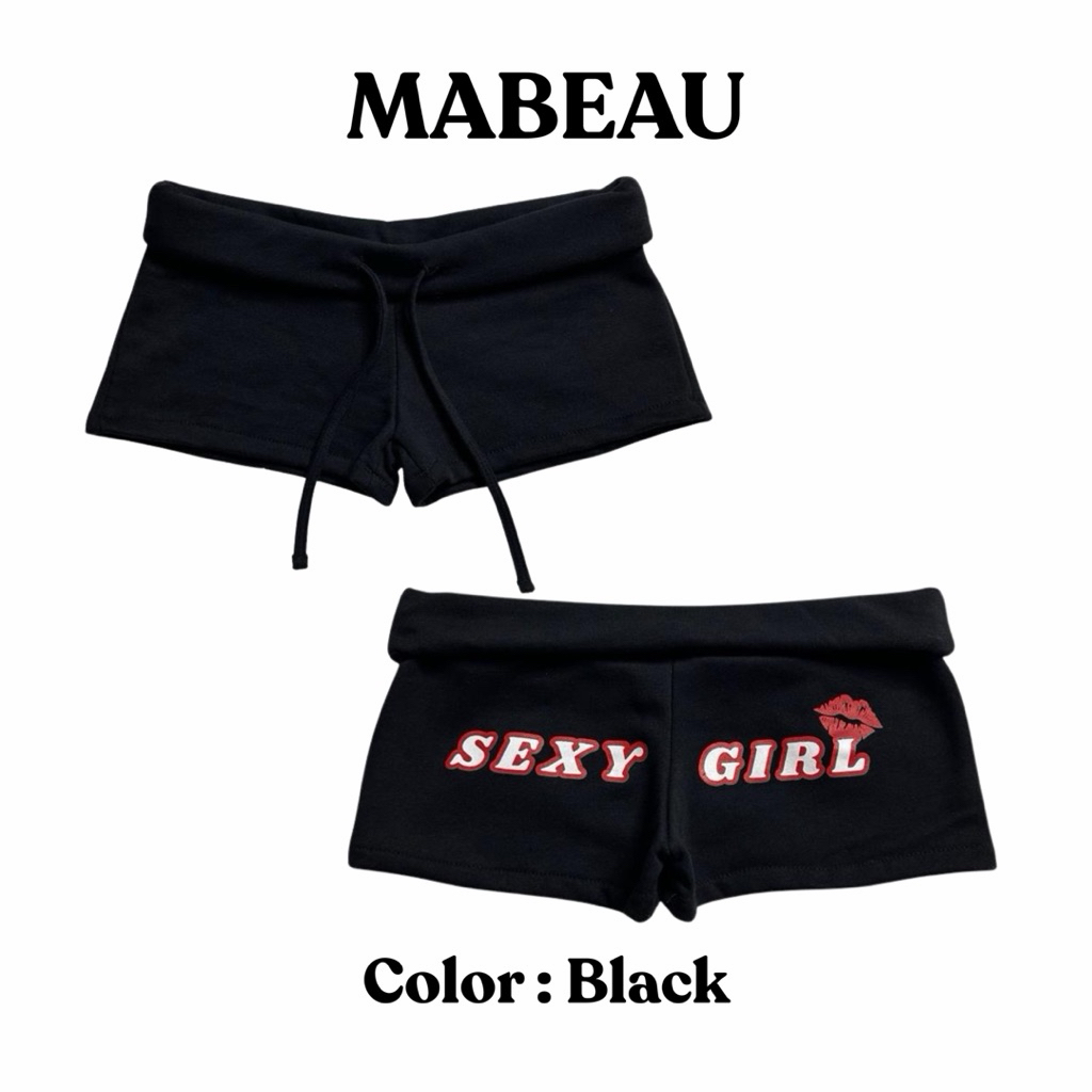 Mabeau - Summer shorts กางเกงขาสั้นเอวต่ำพับขอบเอวสกรีนก้น