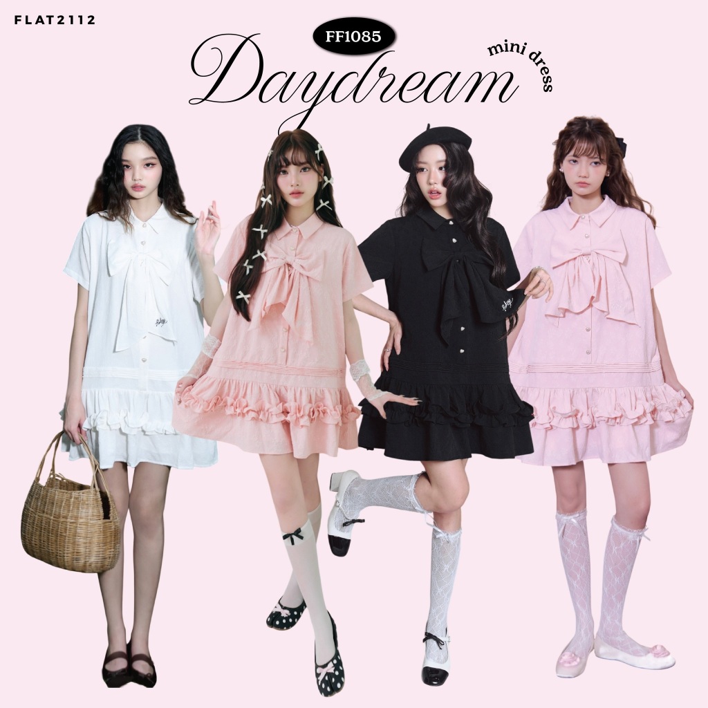 FLAT2112 : DAYDREAM MINI DRESS เดรสสั้น เดรสแขนสั้น ชุดออกงาน ชุดผู้หญิง แฟชั่นผู้หญิง (FF1085)