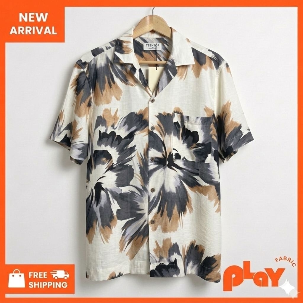 [New Arrival] เสื้อเชิ้ตฮาวาย ลายดอกอาร์ตเวิร์ค สไตล์วินเทจ โทนสีเอิร์ธโทน ผ้าไหมฝรั่งเศส ทรงสวย ใส่สบาย ไม่ร้อน