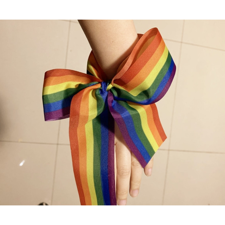 1 เมตร ริบบิ้นสีรุ้ง โบว์ ผ้า ริบบิ้น เรนโบว์ ผ้าสายรุ้ง สีรุ้ง Rainbow LGBT Scarf Streamer PRIDE Grosgrain Ribbon Prop