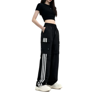 ADIDASกางเกงคาร์โก้ผู้หญิง ทรงตรงหลวม เอวสูง ขากางเกงถอดได้ 2 แบบในตัว ดีไซน์เส้นสาย เท่สตรีท ใส่ได้ทั้งหญิงชาย แฟชั่นให