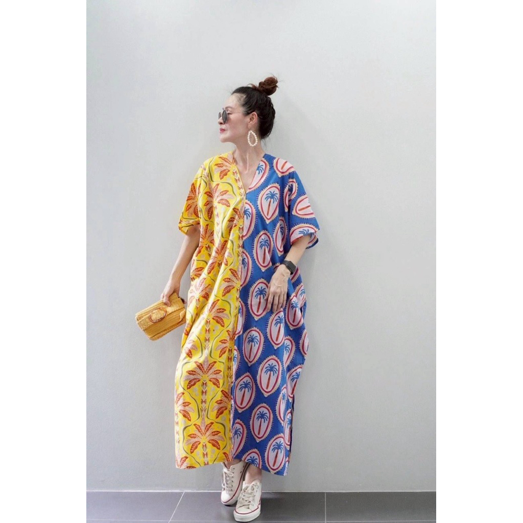 เดรสคอตตอนอินเดียคอวีหน้าหลังตัดต่อสลับลายผ้าใส่สบายสวยไซด์ใหญ่ค่ะ ราคา ถูกที่สุด ดีลบีเคเค แกลเลอรีภาพที่ 5