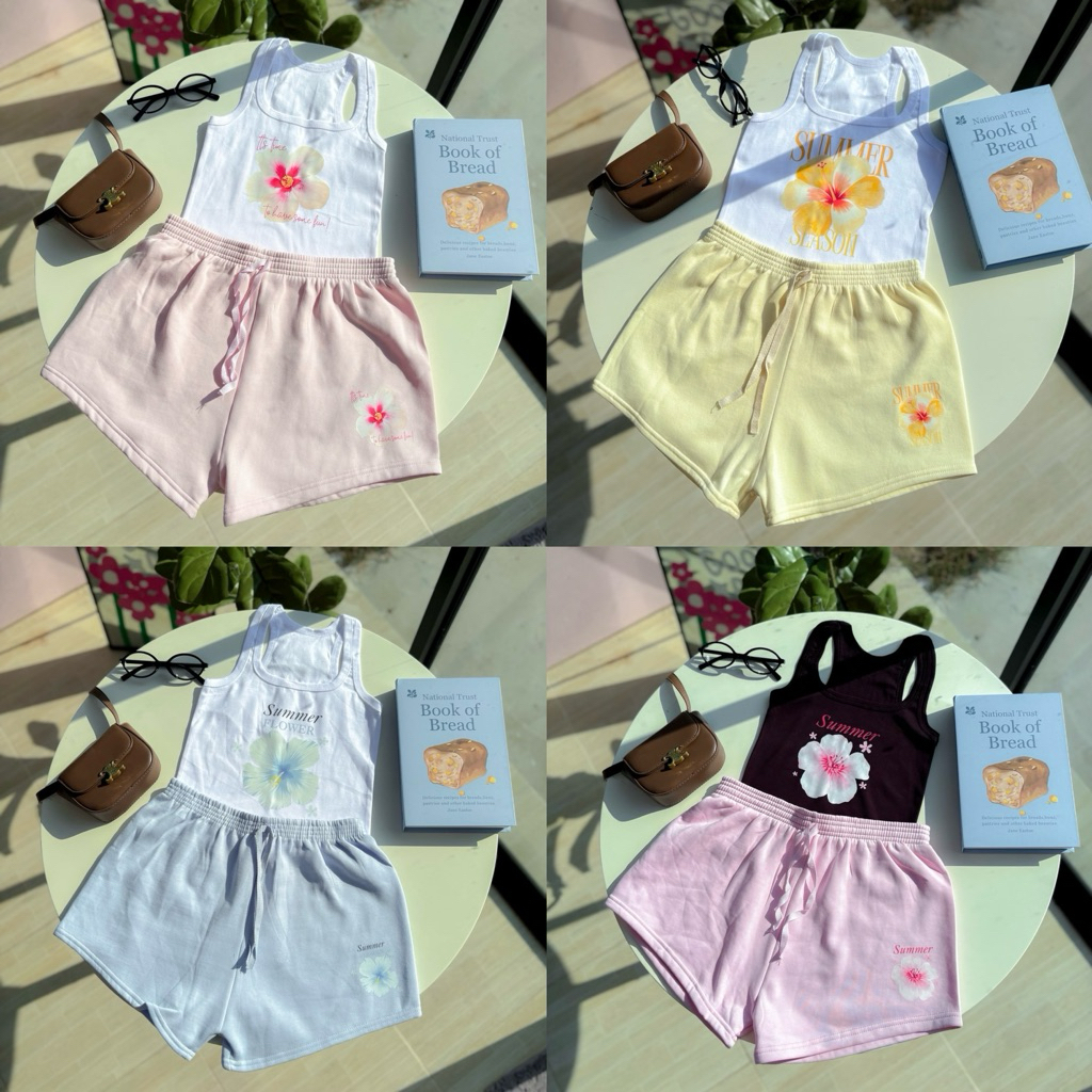 Bunny.cutie - Summer Set🌤️🌸 ชุดเซ็ท เสื้อกล้าม+กางเกง สกรีนลายน่ารัก ดอกไม้