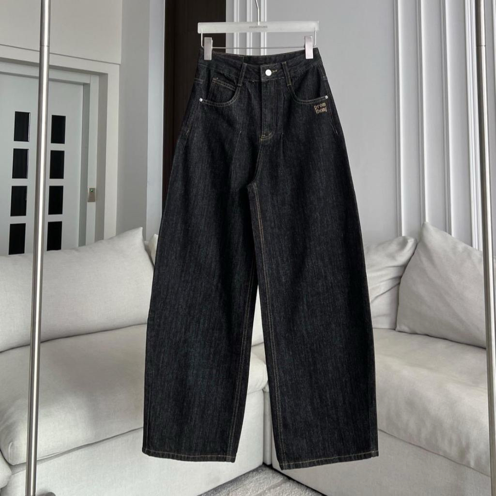 size M PTJ30306 Gabriela Super Barrel กางเกงยีนส์ขากระบอกใหญ่ปัก PROMTHONG danim blue