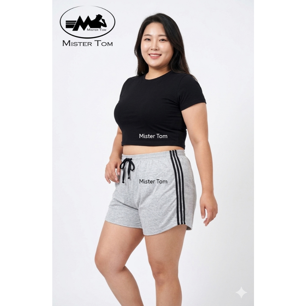 **แบบใหม่**ปลายขาตรง** กางเกงขาสั้น 3แถบ สาวอวบอ้วน BigSize ทรงสปอร์ต ฟรีไซส์ มีขนาดเดียว เอวก่อนยืด 30” ยืดถึง 44”
