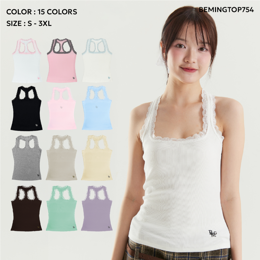 (พร้อมส่ง)Bemingtop754(XS-3XL) - Lila Tank Top เสื้อกล้ามลูกไม้