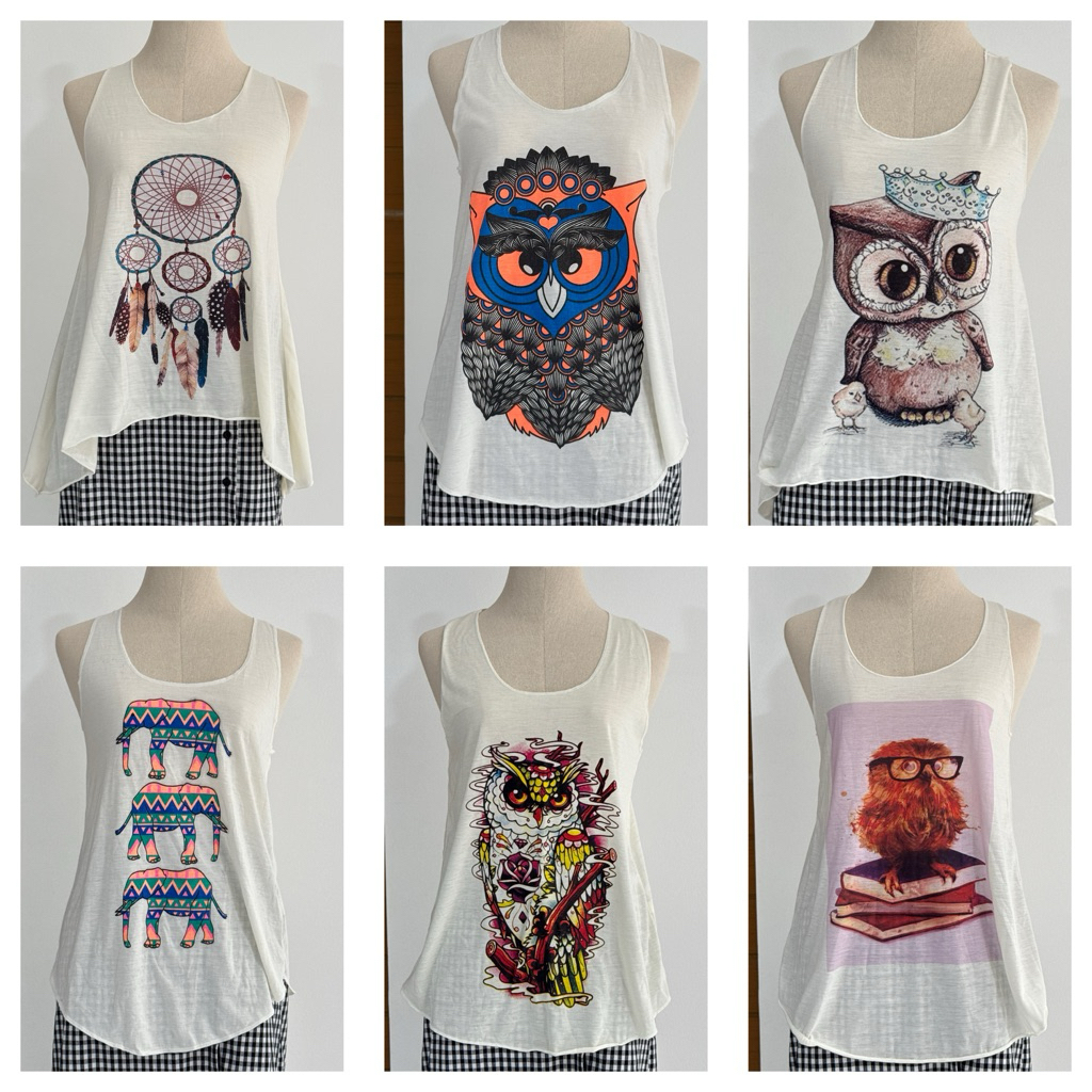 [ลายเยอะ] เสื้อแขนกุดพิมพ์ลาย Thai Tank Top T-Shirt เสื้อกล้าม Womens Beach Vacation Round Neck Sleeveless Summer