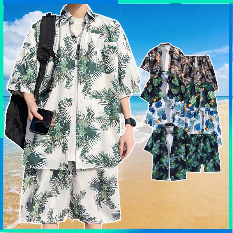 🔥เสื้อฮาวาย🔥ชุดไปทะเล ชุดไปทะเลผู้ชาย (เสื้อ+กางเกงขาสั้น) เนื้อผ้าแห้งไว ทรงหลวม เสื้อเซ็ตผู้ชาย