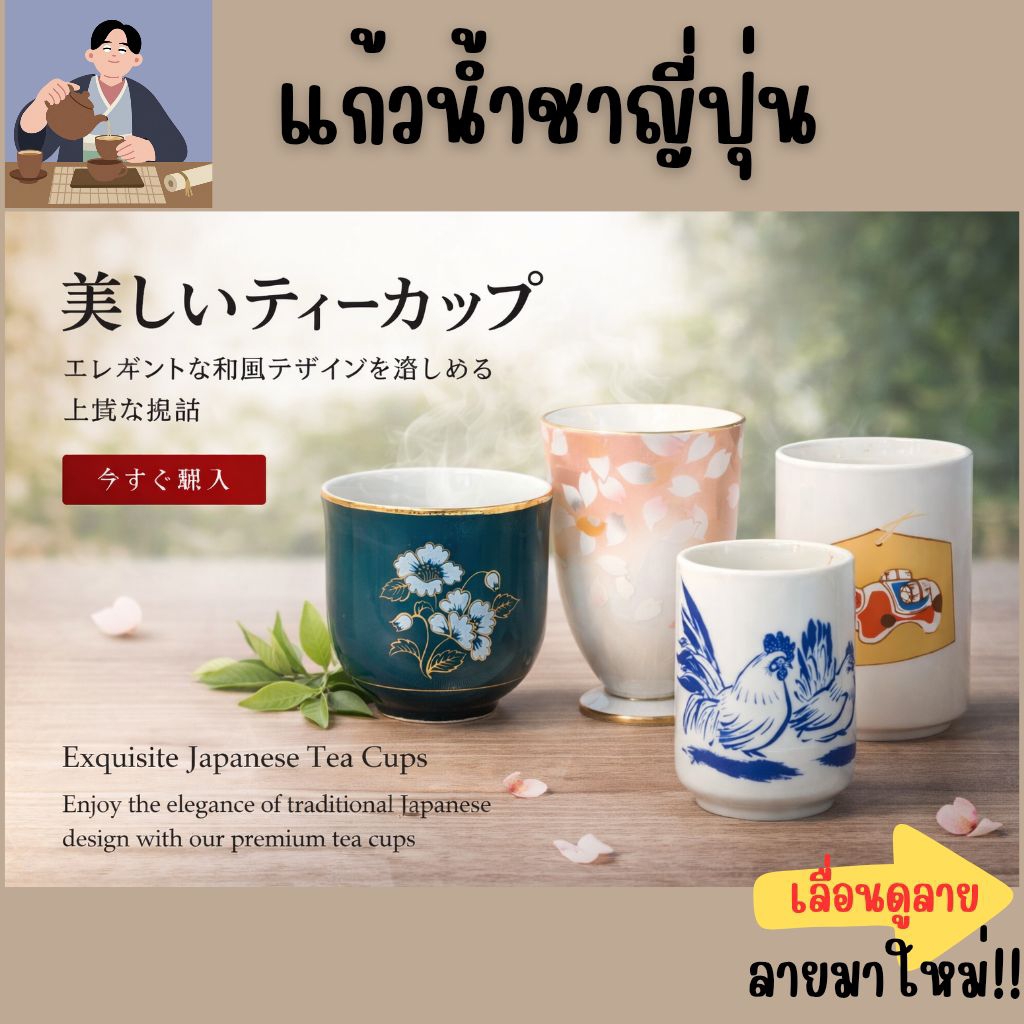 แก้วน้ำชาญี่ปุ่น แก้วเซรามิค มือสองสภาพดีจากญี่ปุ่น stock 42