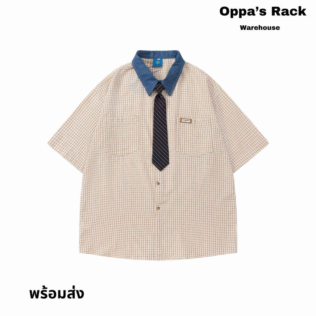 เสื้อเชิ้ตแขนสั้นมินิมอลแถมเน็คไท