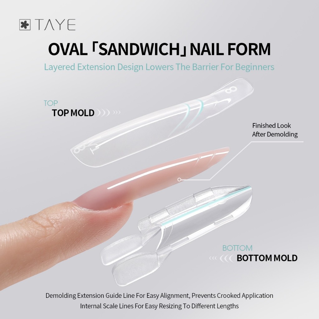 TAYE  แม่พิมพ์ต่อเล็บ Sandwich Oval Form ดูโอฟอร์ม แบบใหม่ แบบสับ
