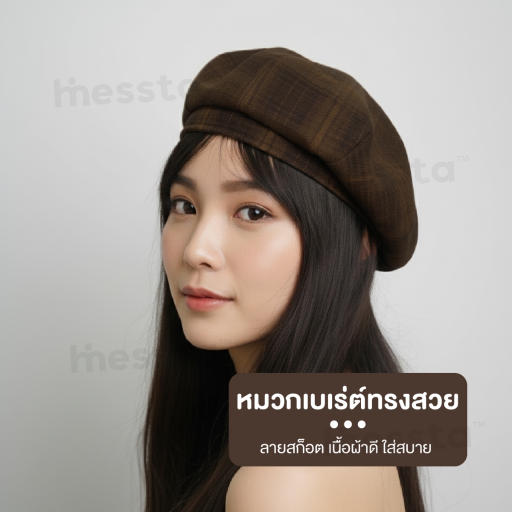 JIUCE BERET หมวกเบเร่ต์ ลายสก็อต หมวก บักเก็ต สไตล์เกาหลี ลำลอง กันหนาว กันลม อบอุ่น แฟชั่น ฤดูหนาว ราคา ถูกที่สุด ดีลบีเคเค แกลเลอรีภาพที่ 2