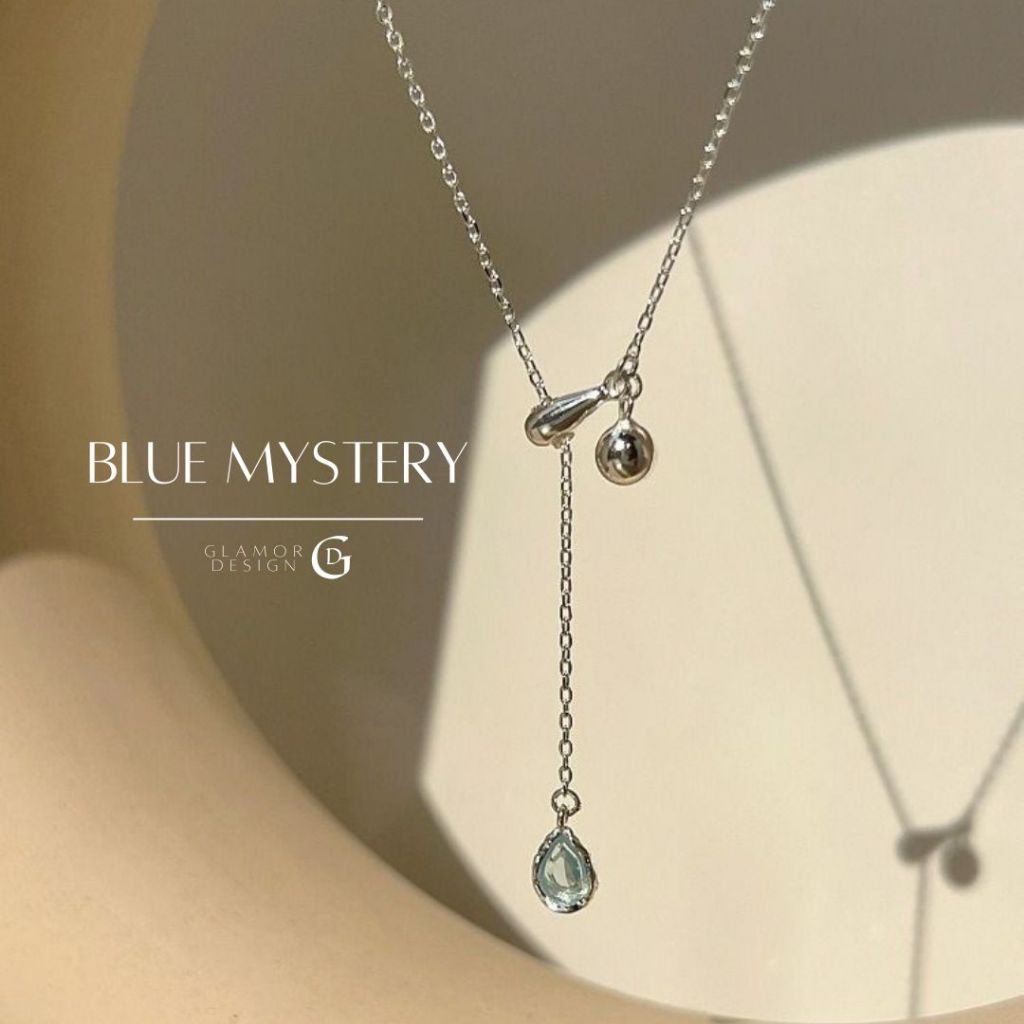 GLAMOR✨สร้อยเงินเเท้ Blue Mystery สร้อยคอจี้เพชรสีน้ำเงินทรงหยดน้ำ สร้อยคอแฟชั่น สร้อยคอผู้หญิง
