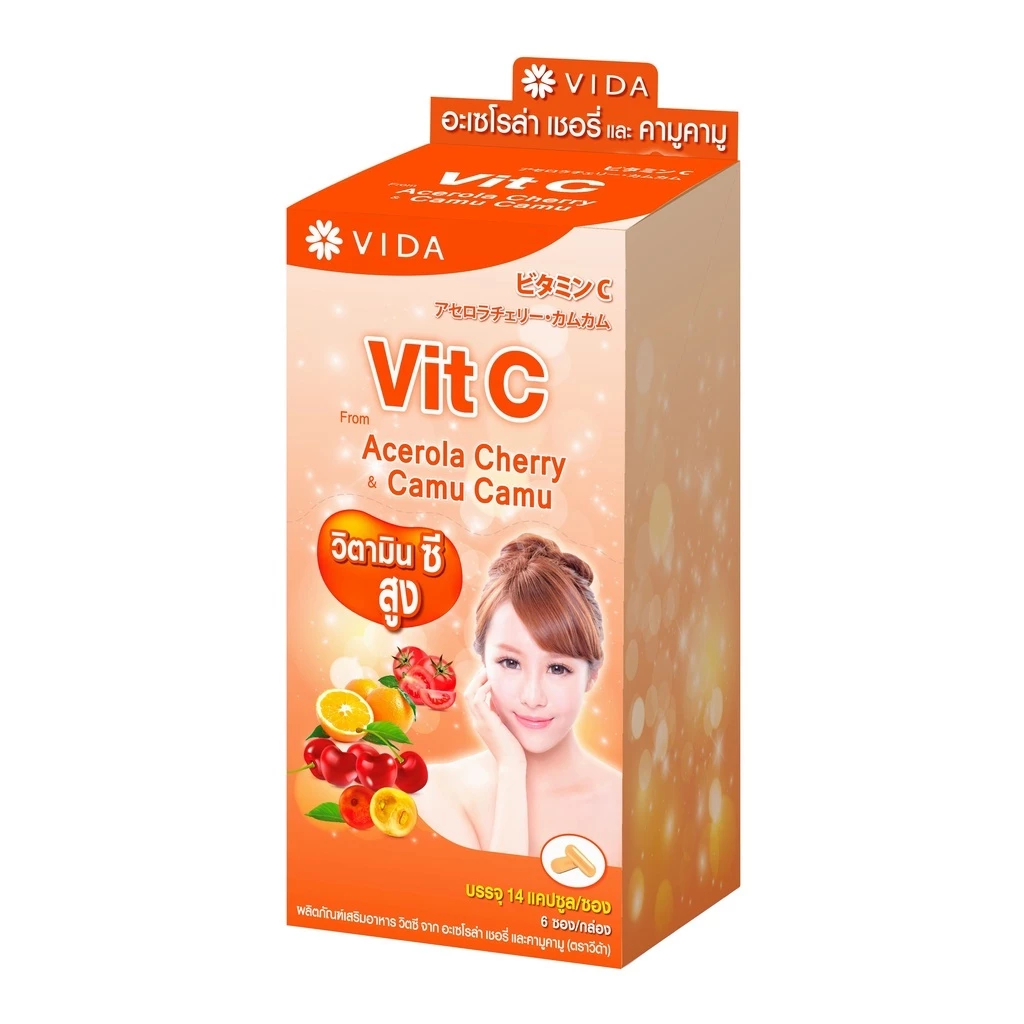 VIDA Vit C From Acerola Cherry And Camu-Camu 14Capsules วิตซี จาก อะเซโรล่าเชอรี่และคามูคามู[1กล่อง6ซอง / 1กระปุก]