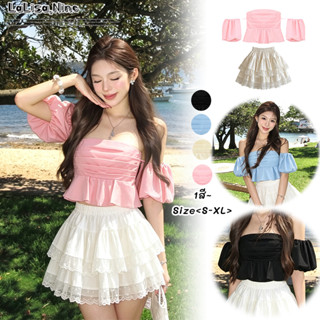 Lalisa พร้อมส่ง🍑ปาดไหล่ ครอป แขนพอง🍑ผ้าพลิ้ว สไตล์เรียบหรู น…