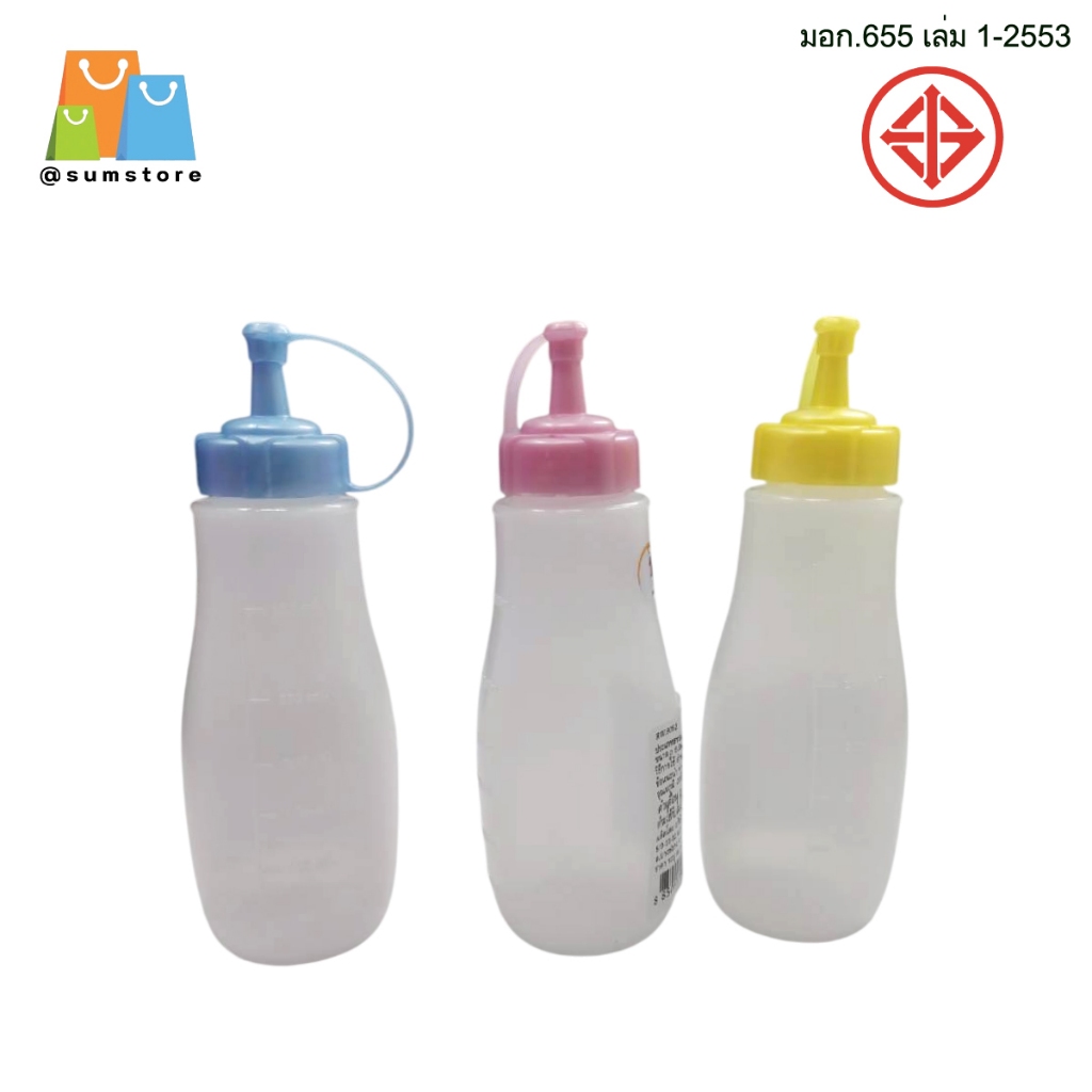 ขวดซอส 12 ออนซ์ มีสเกล ตัวสีใสฝาคละสีมุก 350 ml. ขนาด 66x190 mm. รุ่น RI-9052 มี มอก มีสเกลปริมาณ