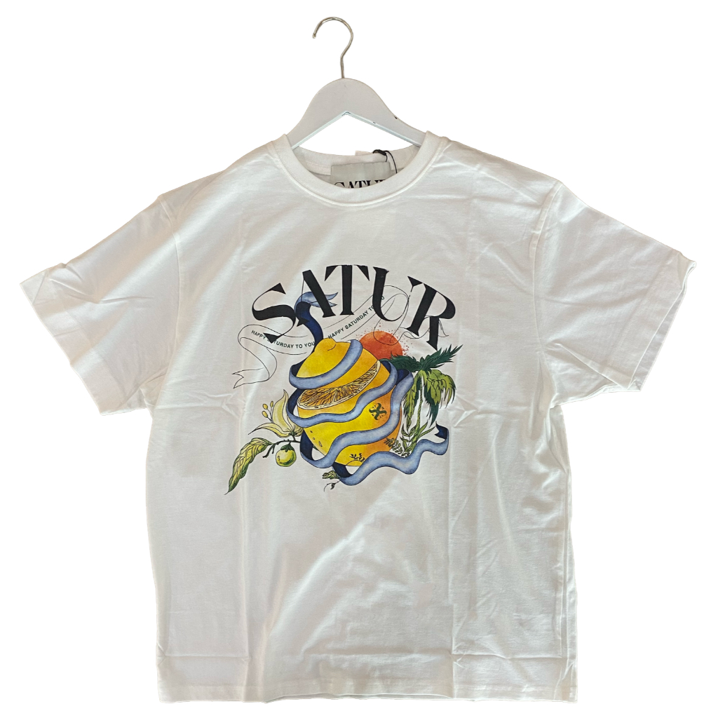 SATUR เสื้อยืด รุ่น Ribbon Citron Graphic T-Shirt White