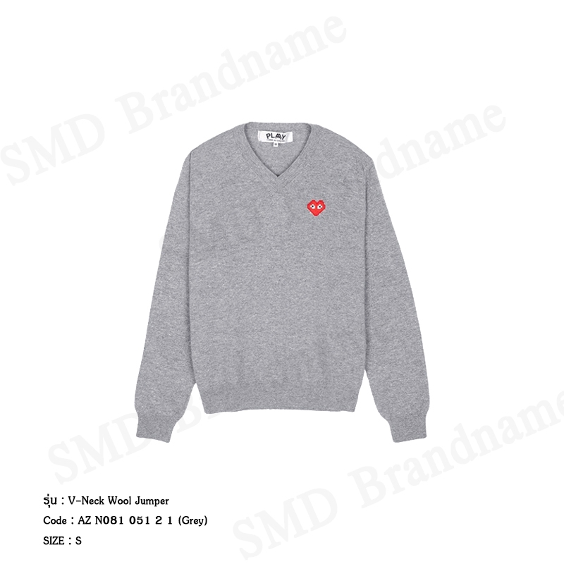 Play Comme des Garçons เสื้อสเวตเตอร์ผู้หญิง รุ่น V-Neck Wool Jumper Code: AZ N081 051 2 1 (Grey)