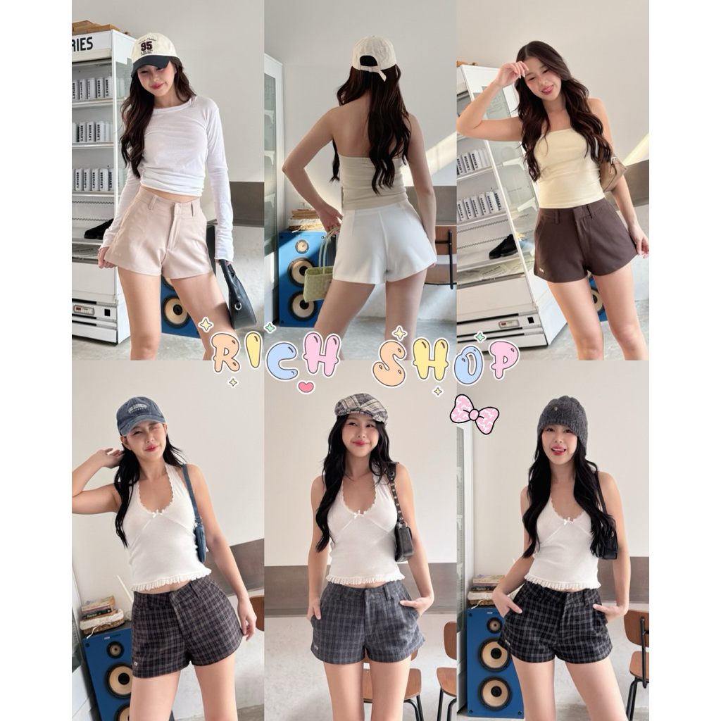 กางเกงขาสั้น !! (กระเป๋าเฉียง) 🧳 เอวสูง **เนื้อผ้าเปเป้+วูลขนสัตว์!!