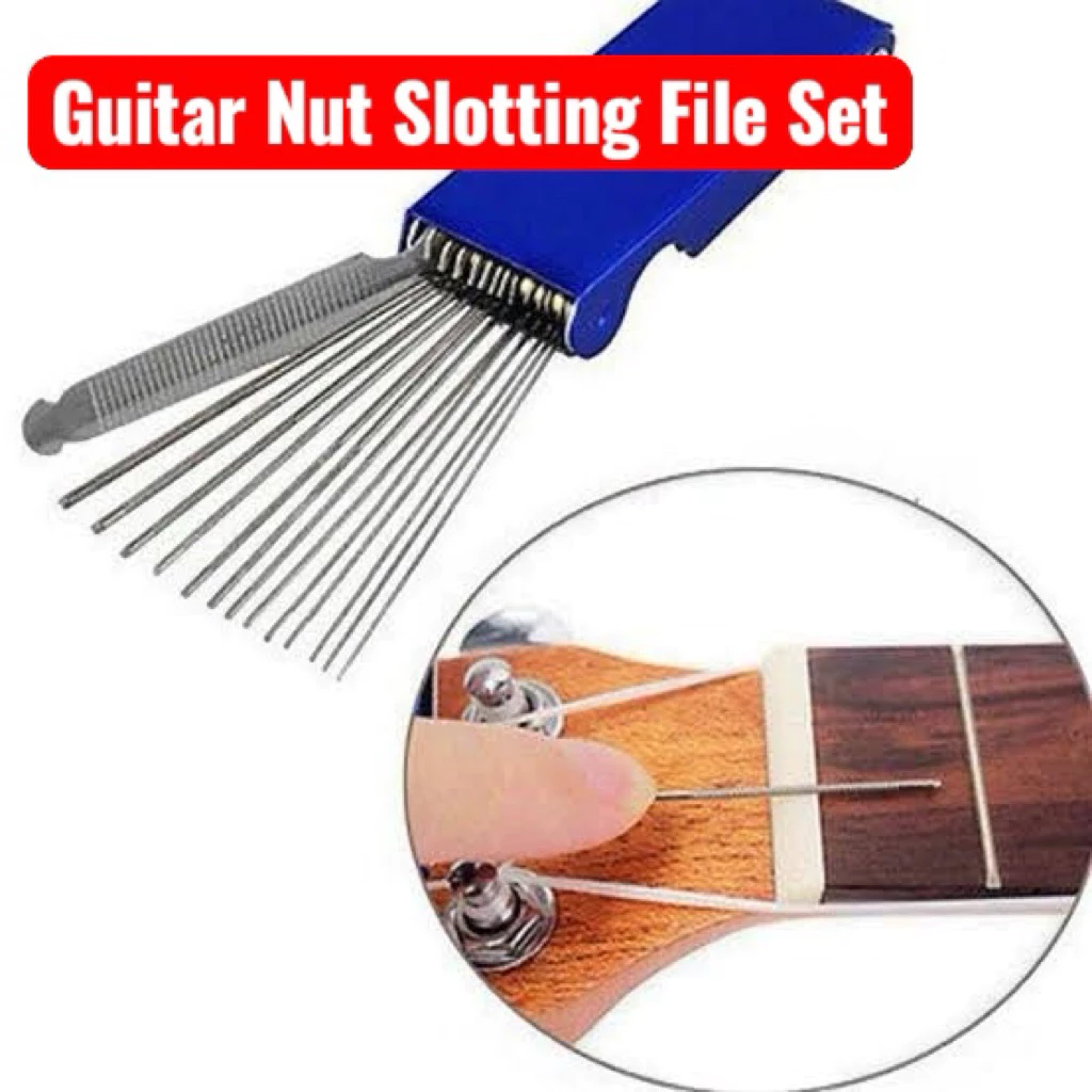ชุดตะไบแต่งน็อตและหย่องกีตาร์ (Guitar Nut Slotting File Set) เป็นเครื่องมือสำหรับซ่อมบำรุงและปรับแต่งกีตาร์