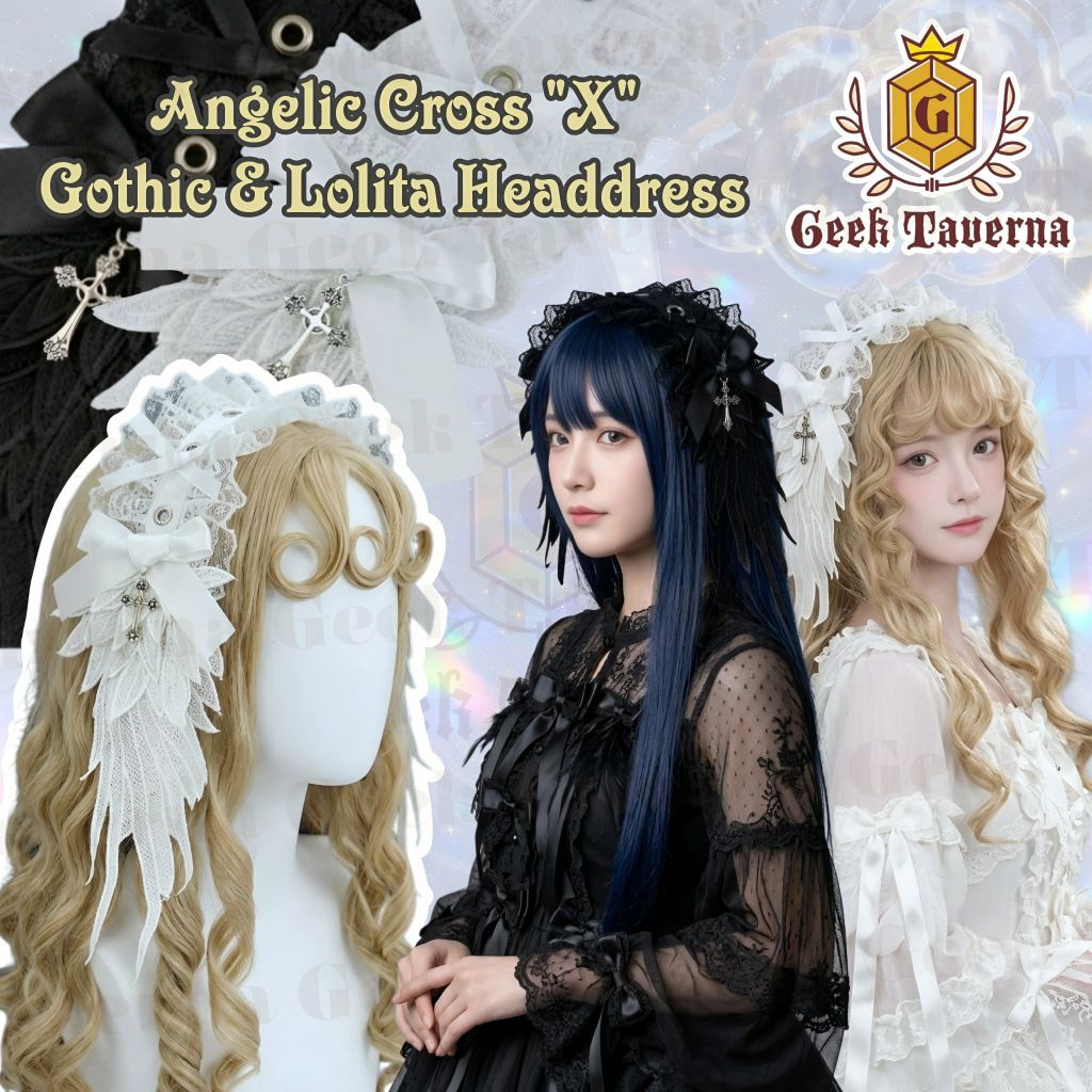 พร้อมส่ง 2 สี ✨ เฮดเดรสโลลิต้าตกแต่งปีกนางฟ้าและไม้กางเขน รุ่น Angelic Cross "X"