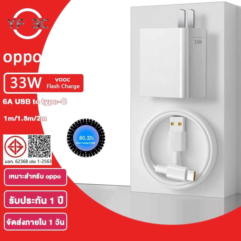 YF 3C ชุดสายชาร์จ PD 33W Super VOOC หัวชาร์จเร็ว (สายชาร์จเร็ว+หัวชาร์จ) 4A type c Fast Charge cable สำหรับ Reno OPPO