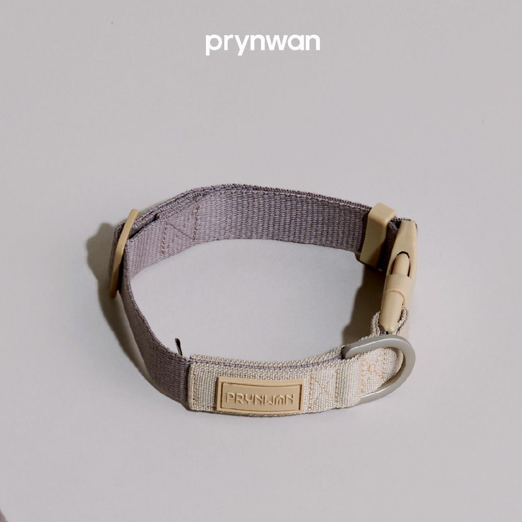 PRYNWAN Pets - Dog Collar Two Tone ปลอกคอ สัตว์เลี้ยง สีเทา-เบจ