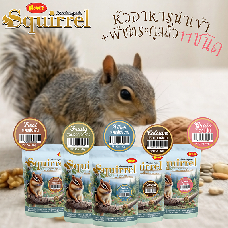 HoneyPetz อาหารกระรอก สูตรหัวอาหารนำเข้า โปรตีนสูง เสริมวิตามิน สำหรับกระรอกทุกวัย