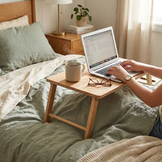 PJ wood โต๊ะพับไม้แท้ โต๊ะวางโน๊ตบุ๊ค rubberwood Folding Table