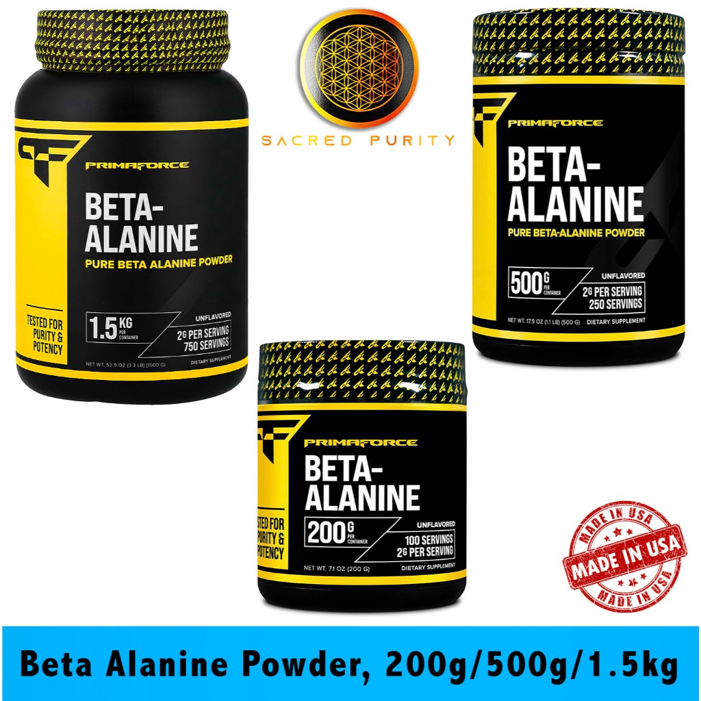 Primaforce Beta Alanine Powder, Unflavored, 200/500/1500 Grams - Gluten-Free GMO Free - Helps Streng
